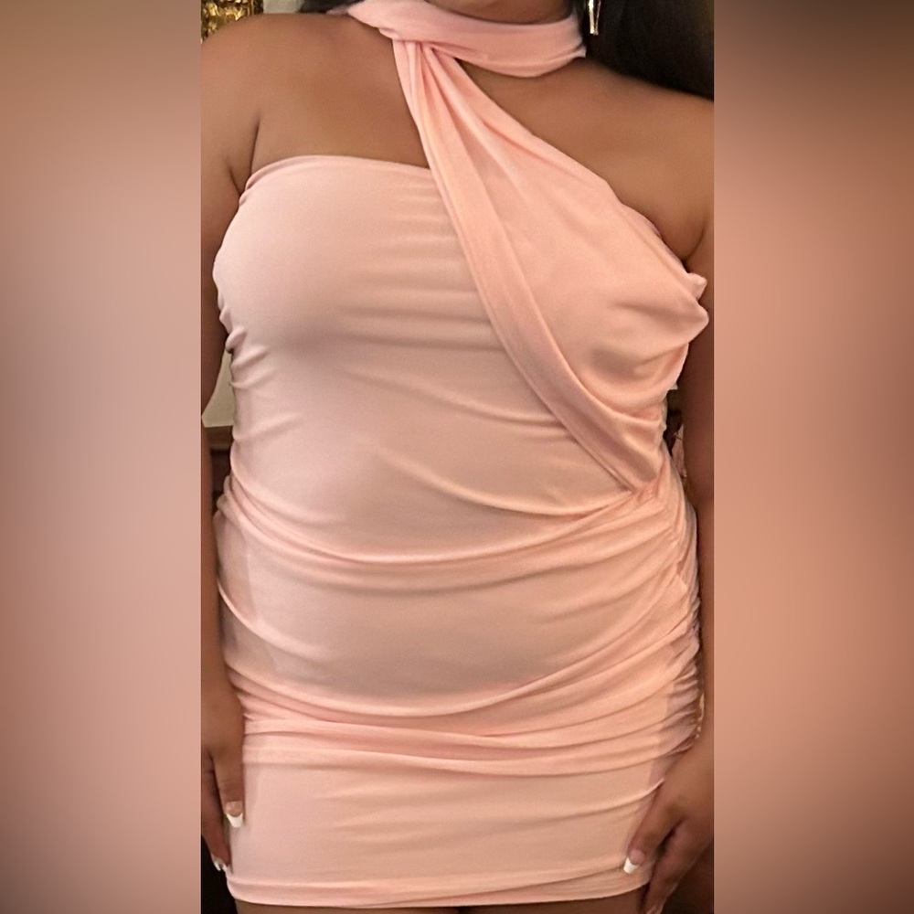Peppermayo Soft Pink One-Shoulder Mini Dress